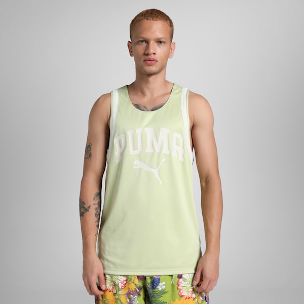 Dunked In Florals Men's Basketball Jersey, Pistachio Green-AOP, extralarge-IND