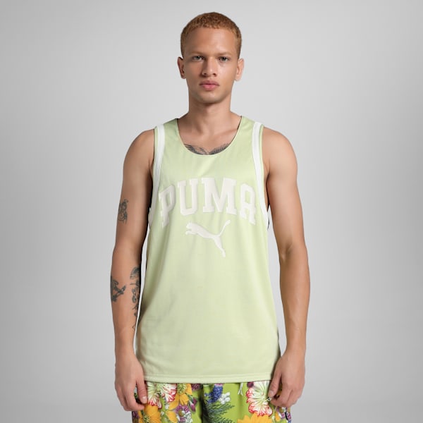 Dunked In Florals Men's Reversible Basketball Jersey, Pistachio Green-AOP, extralarge-IND