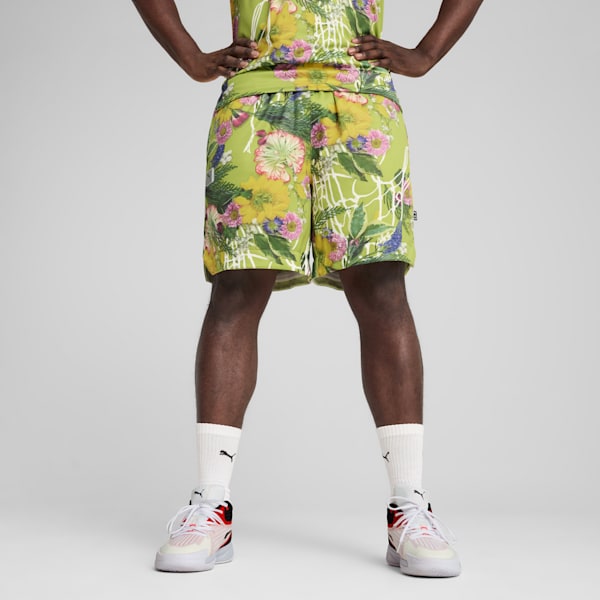 Dunked In Florals Men's All-Over-Print Shorts, Pistachio Green-AOP, extralarge