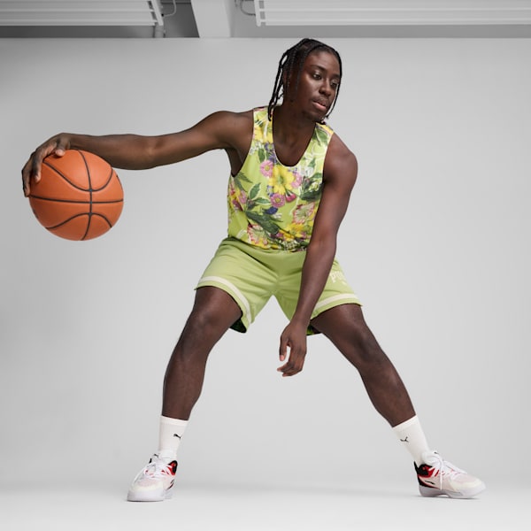 Dunked In Florals Men's All-Over-Print Shorts, Pistachio Green-AOP, extralarge
