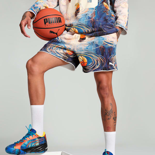 Dylan Exhibit Terry Men's Basketball Shorts, Vivid Blue-AOP, extralarge-IND