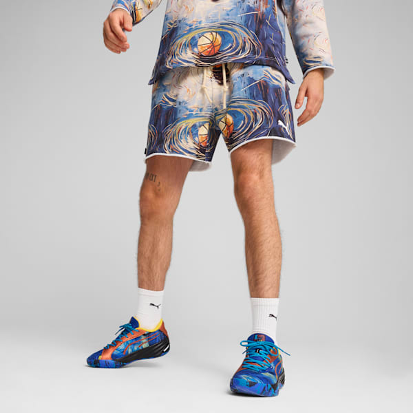 Dylan Exhibit Terry Basketball Shorts Men, Vivid Blue-AOP, extralarge