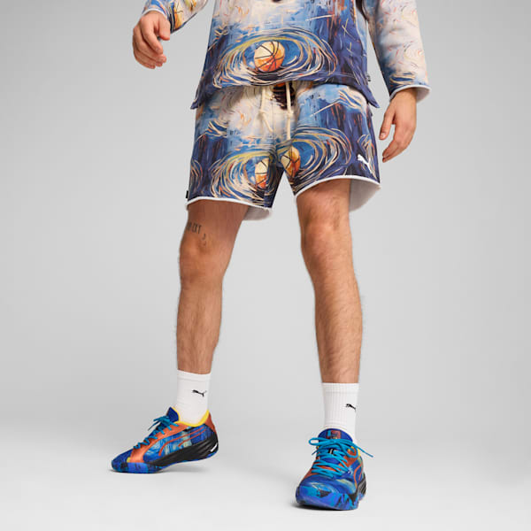 Dylan Exhibit Men's Terry Basketball Shorts, Vivid Blue-AOP, extralarge