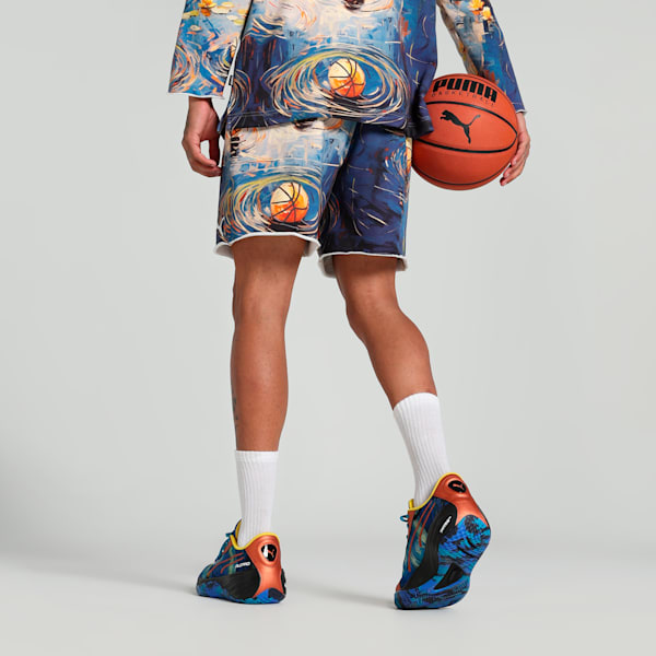 Dylan Exhibit Terry Men's Basketball Shorts, Vivid Blue-AOP, extralarge-IND