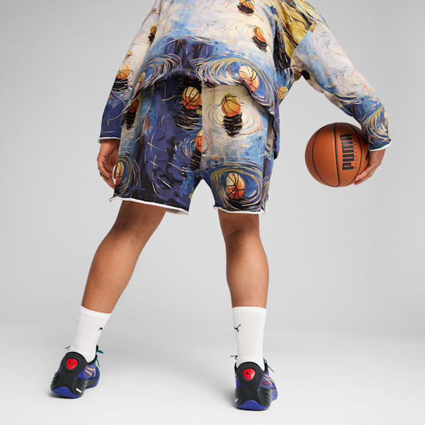 Dylan Exhibit Men's Terry Basketball Shorts, Vivid Blue-AOP, extralarge