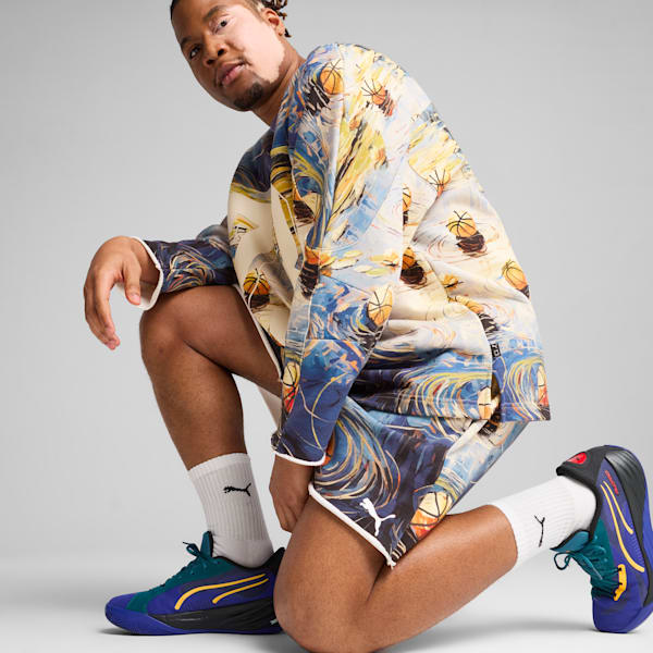 Shorts de básquetbol para hombre Dylan Exhibit, Vivid Blue-AOP, extralarge
