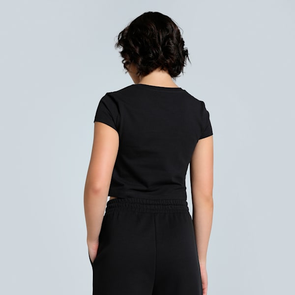 WARDROBE Essentials Women's Slim Fit Cut-Out Crop Tee, PUMA Black, extralarge-IND