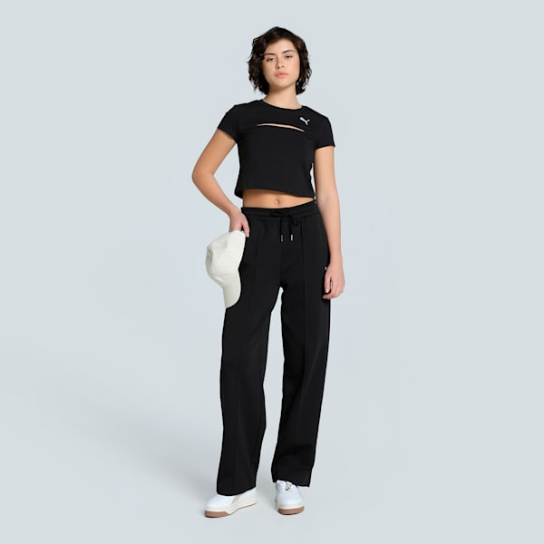 WARDROBE Essentials Women's Slim Fit Cut-Out Crop Tee, PUMA Black, extralarge-IND