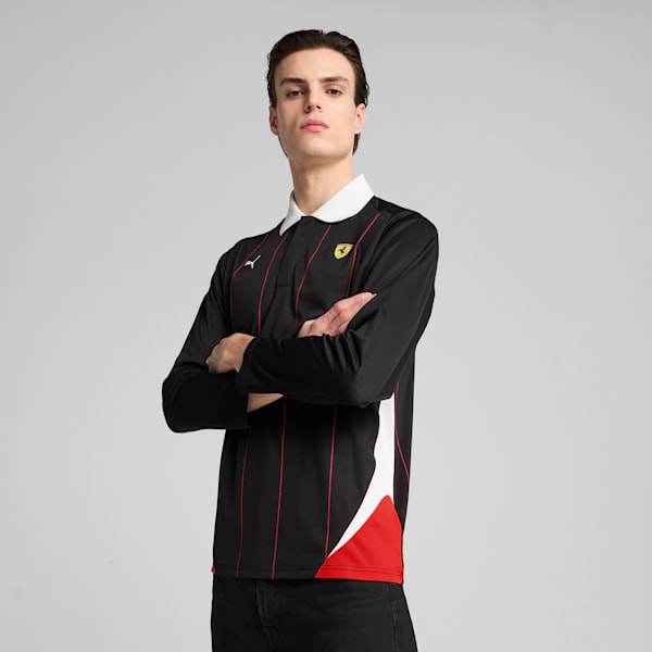 Scuderia Ferrari Race Men's Long Sleeve Relaxed Fit Motorsport Polo, PUMA Black, extralarge-IND