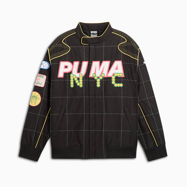 ARCHIVE SEASONAL Bright Lights NYC Flagship Men's Relaxed Racer Jacket, PUMA Black, extralarge