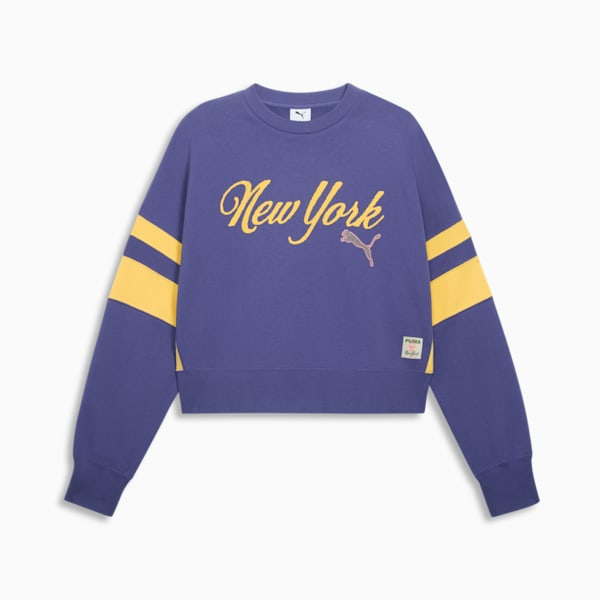 Sudadera de cuello redondo para mujer Wardrobe Essentials Bright Lights NYC Flagship, Blue Crystal, extralarge