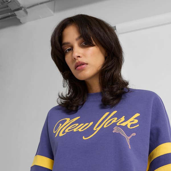 Sudadera de cuello redondo para mujer Wardrobe Essentials Bright Lights NYC Flagship, Blue Crystal, extralarge