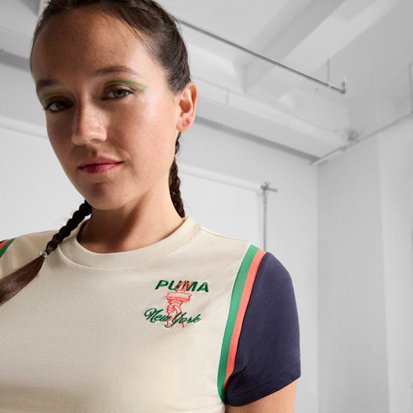 Wardrobe Essentials Bright Lights NYC Flagship Women's Baby Tee, Alpine Snow, extralarge