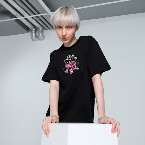 DOWNTOWN Graphic Women's Relaxed Fit Tee, PUMA Black, extralarge-IND