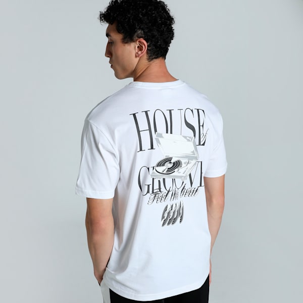GRAPHICS HOUSE OF GROOVE Men's Relaxed Fit Tee, PUMA White, extralarge-IND