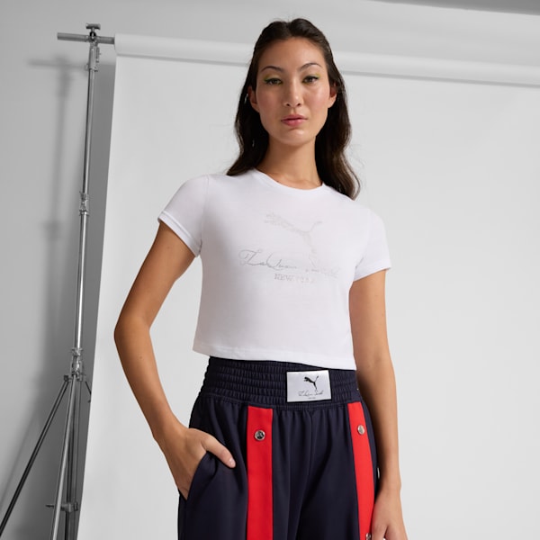 Playera corta para mujer PUMA x LAQUAN SMITH, PUMA White, extralarge