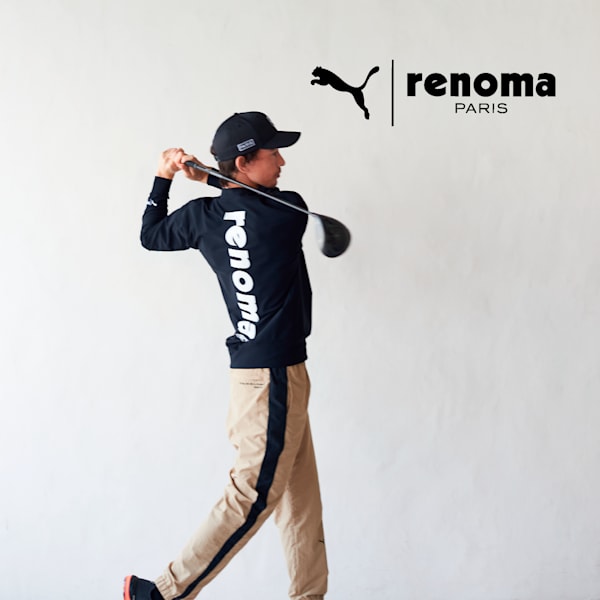 メンズ ゴルフ PUMA x renoma golf バックプリント モックネック 長袖 シャツ, PUMA Black, extralarge-JPN