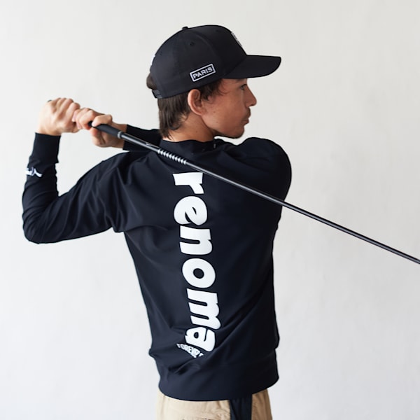 メンズ ゴルフ PUMA x renoma golf バックプリント モックネック 長袖 シャツ, PUMA Black, extralarge-JPN