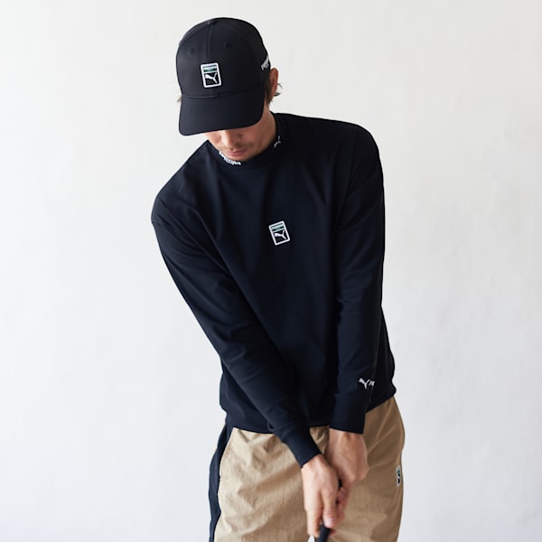 メンズ ゴルフ PUMA x renoma golf バックプリント モックネック 長袖 シャツ, PUMA Black, extralarge-JPN