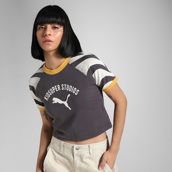 PUMA x KIDSUPER Women's Slim Fit Tee, Dark Coal, extralarge-IND