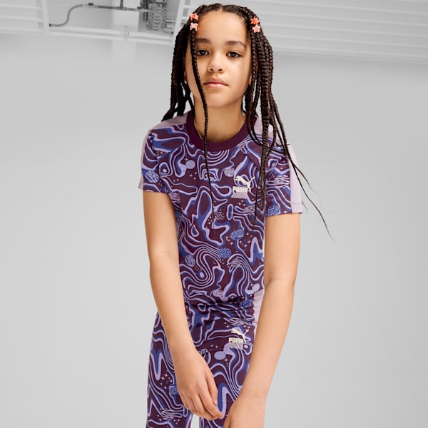LAVA LAND Girl's Printed Knitted Slim Fit Top, Midnight Plum, extralarge-IND