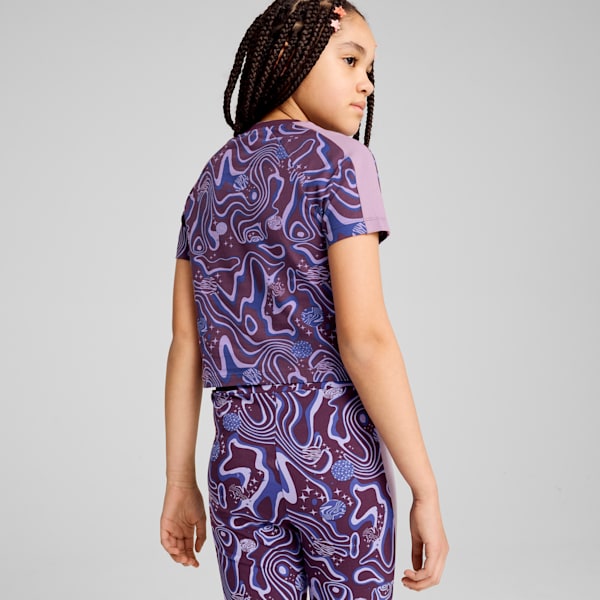 LAVA LAND Girl's Printed Knitted Slim Fit Top, Midnight Plum, extralarge-IND