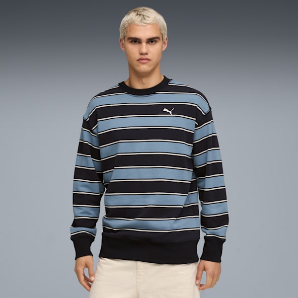 Premium Essentials Relaxed Stripe Crew Sweatshirt Unisex, New Navy-AOP, extralarge