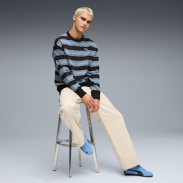 Premium Essentials Relaxed Stripe Crew Sweatshirt Unisex, New Navy-AOP, extralarge