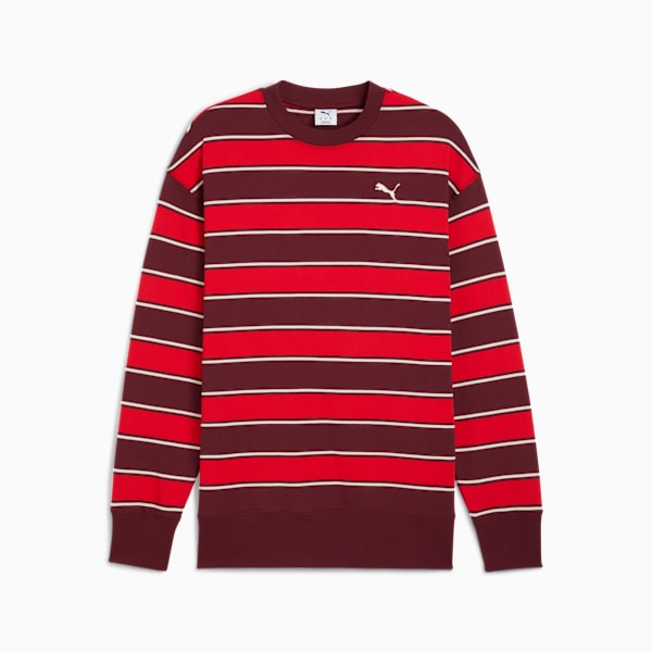 Premium Essentials Relaxed Stripe Crew Sweatshirt Unisex, Ruby Shimmer-AOP, extralarge
