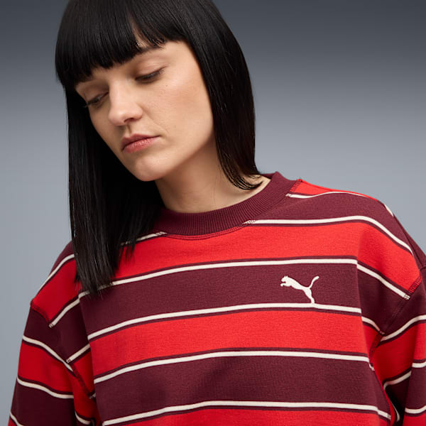 Premium Essentials Relaxed Stripe Crew Sweatshirt Unisex, Ruby Shimmer-AOP, extralarge