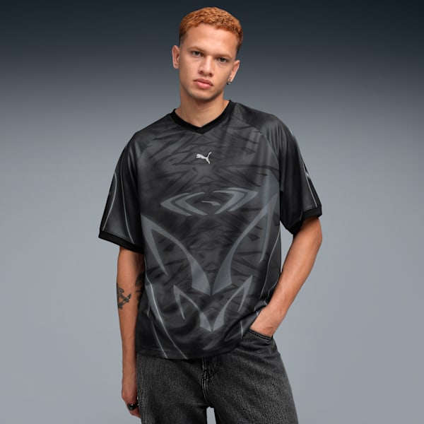 PUMATECH-X Recycled Football Jersey, PUMA Black-AOP, extralarge-IND