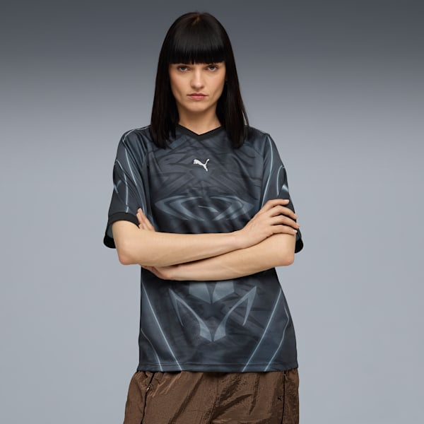 Camiseta de fútbol estampada PUMATECH, PUMA Black-AOP, extralarge