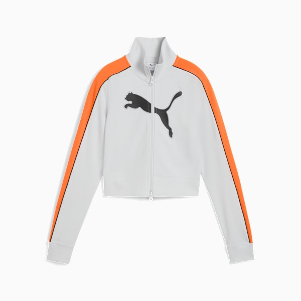 FUTURE.PUMA.ARCHIVE T7 Slim Cropped Track Jacket Women, Silver Mist-Orange Glo, extralarge-GBR
