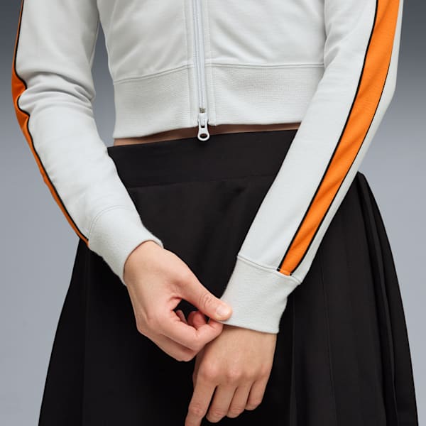 FUTURE.PUMA.ARCHIVE T7 Slim Cropped Track Jacket Women, Silver Mist-Orange Glo, extralarge-GBR