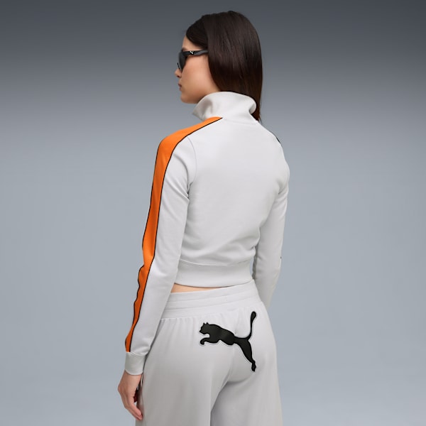 FUTURE.PUMA.ARCHIVE T7 Slim Cropped Track Jacket Women, Silver Mist-Orange Glo, extralarge-GBR
