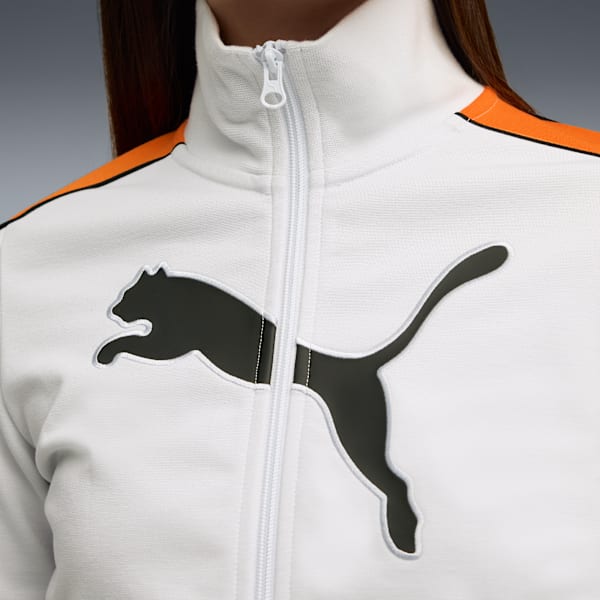 FUTURE.PUMA.ARCHIVE T7 Slim Cropped Track Jacket Women, Silver Mist-Orange Glo, extralarge-GBR
