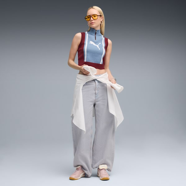 FUTURE.PUMA.ARCHIVE Half-Zip Knitted Tank Women, Ruby Shimmer-Cool Blue, extralarge