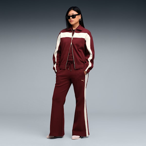 T7 Women's Flared-Leg Concept Track Pants, Ruby Shimmer, extralarge-IND