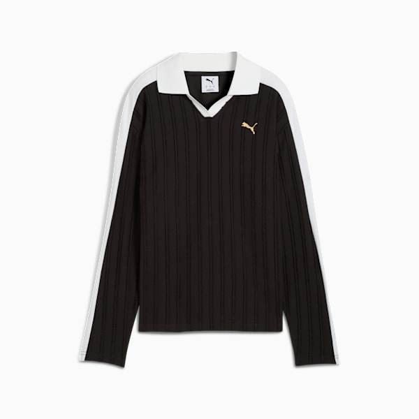 T7 Relaxed Long Sleeve Polo Women, PUMA Black, extralarge-GBR