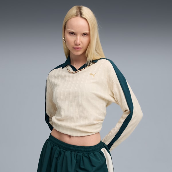 T7 Relaxed Long Sleeve Polo Women, Alpine Snow, extralarge