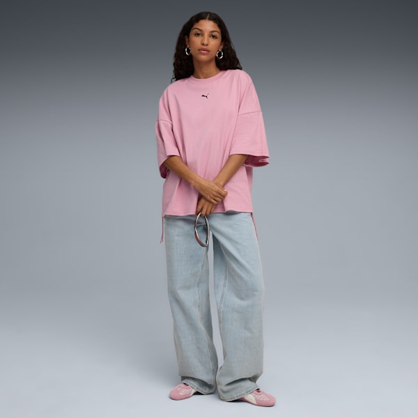 DARE TO Women's Oversized Cotton Ruched Tee, Poised Pink, extralarge-IND