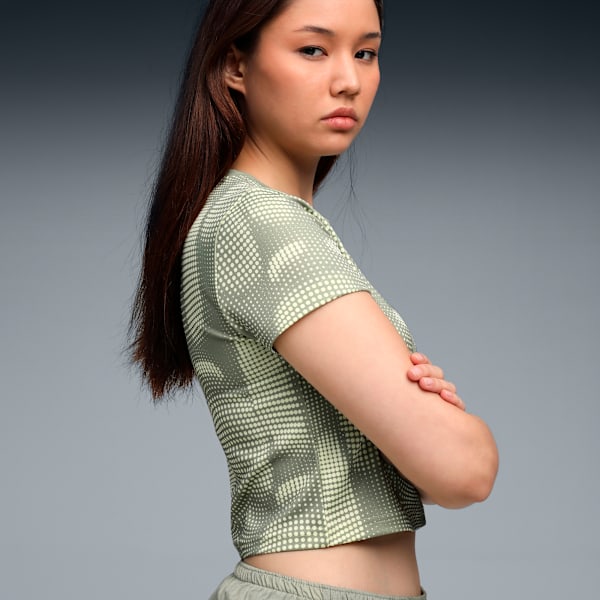 DARE TO Women’s Slim Cropped Printed Tee, Lux Army, extralarge-IND