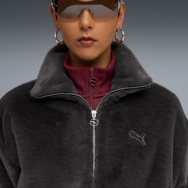 Wardrobe Essentials Women's Soft Fleece Jacket, Dusky Gray, extralarge-IND