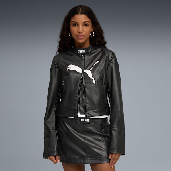 Pleather Racer Jacket Women, PUMA Black, extralarge