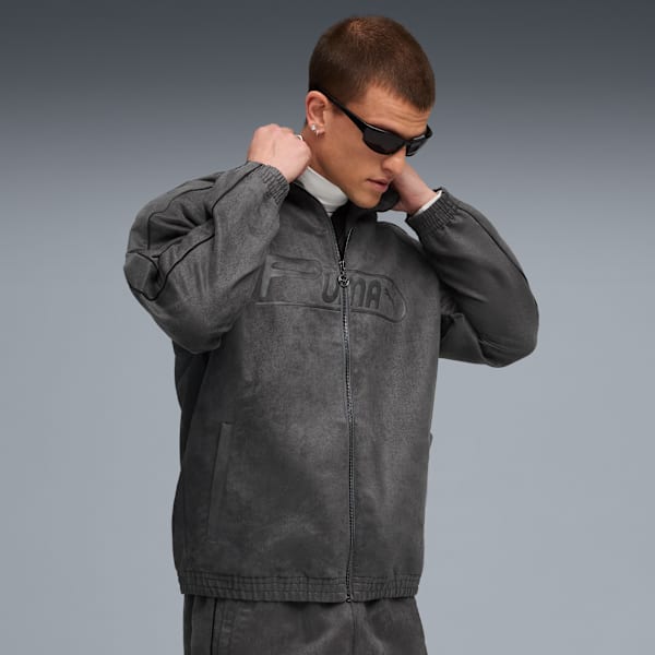 T7 Relaxed Suede Track Jacket Men, Dusky Gray, extralarge-GBR