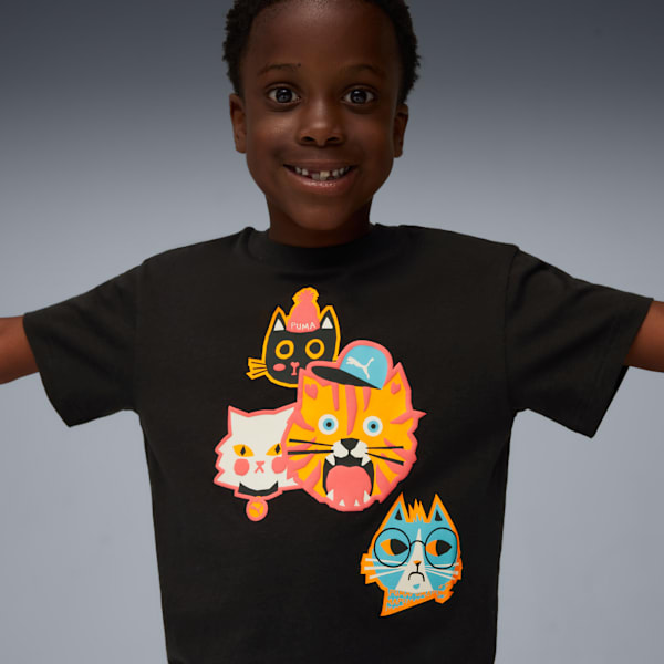 Moody Cat Graphic Tee II Kids, PUMA Black, extralarge