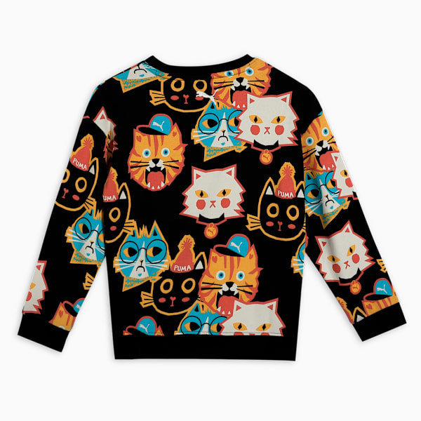 MOODY CAT Kids' Graphic Crew Sweatshirt, PUMA Black, extralarge-IND