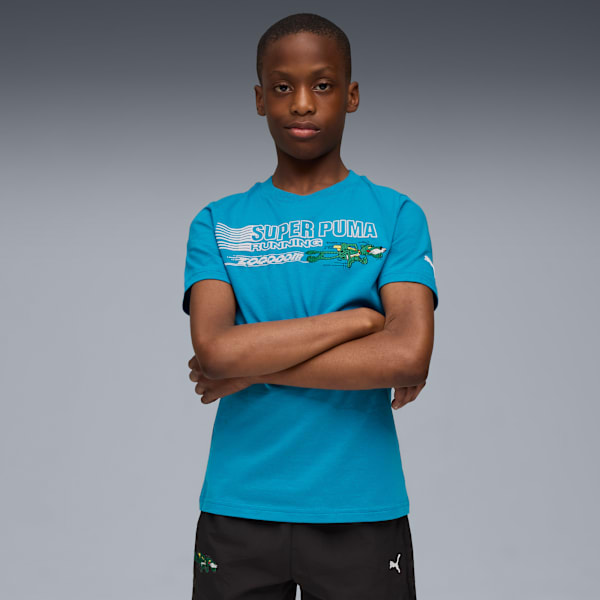Super PUMA Graphic Tee Youth, Tropical Blue, extralarge