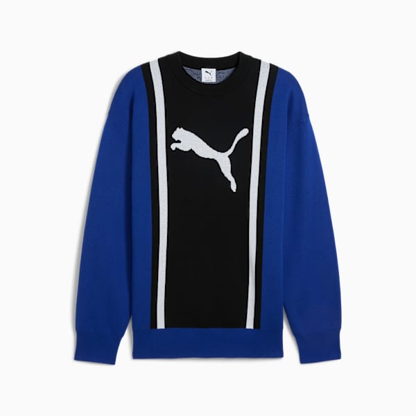 FUTURE.PUMA.ARCHIVE Relaxed Knitted Sweater Unisex, Mountain Blue-PUMA Black, extralarge