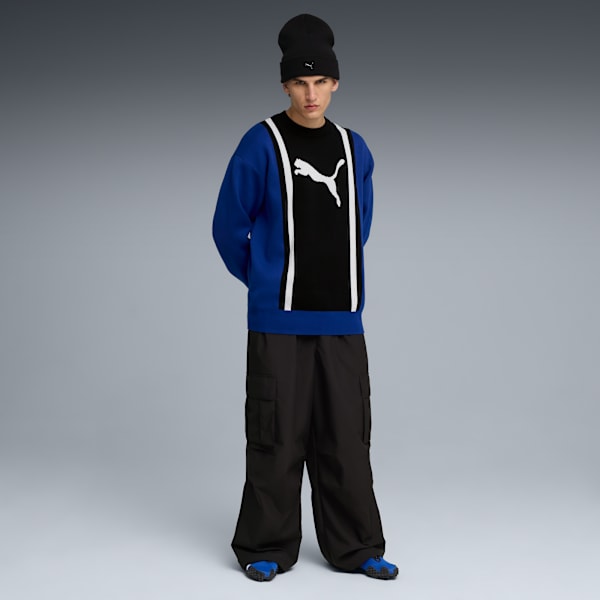 FUTURE.PUMA.ARCHIVE Relaxed Knitted Sweater Unisex, Mountain Blue-PUMA Black, extralarge
